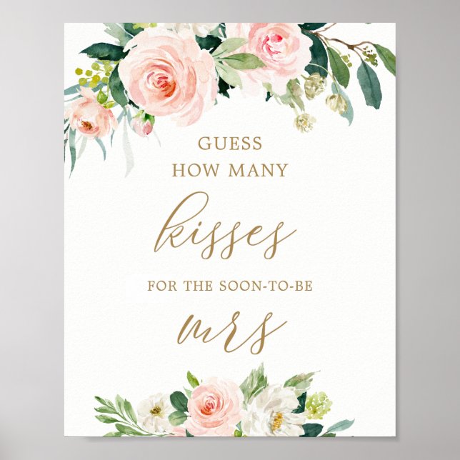 Floral Guess How Many Kisses Bridal Shower Game Poster (Front)