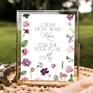 Floral Guess How Many Kisses Bridal Shower Game Poster