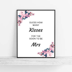 Floral Guess How Many Kisses Bridal Shower Game Poster
