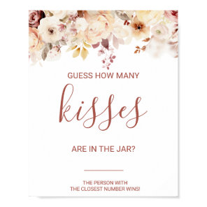 Floral Guess How Many Kisses Bridal Shower Game  Poster
