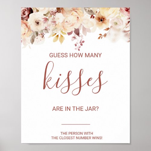 Floral Guess How Many Kisses Bridal Shower Game  Poster