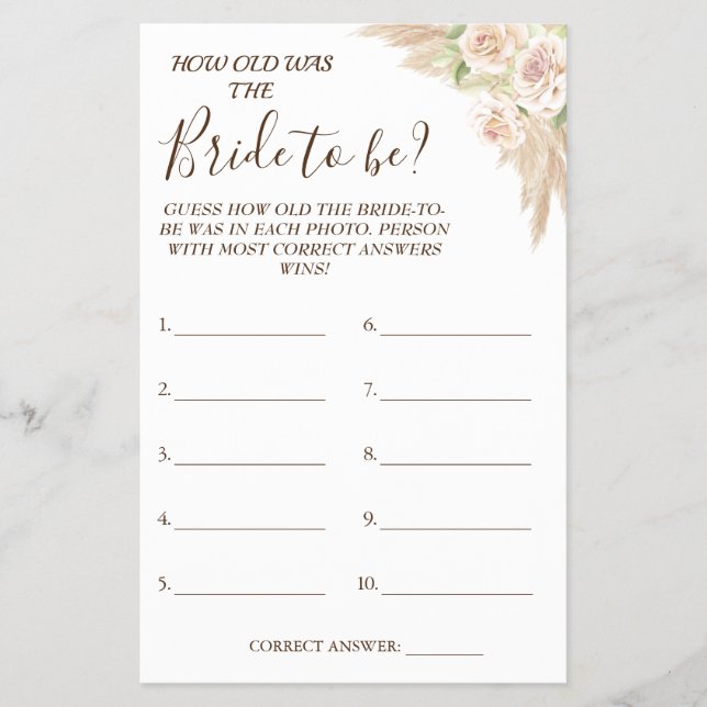 Floral Guess how old was She shower game card Flyer (Front)