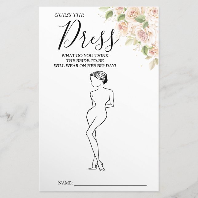 Floral Guess the Dress Bridal shower game card  Flyer (Front)