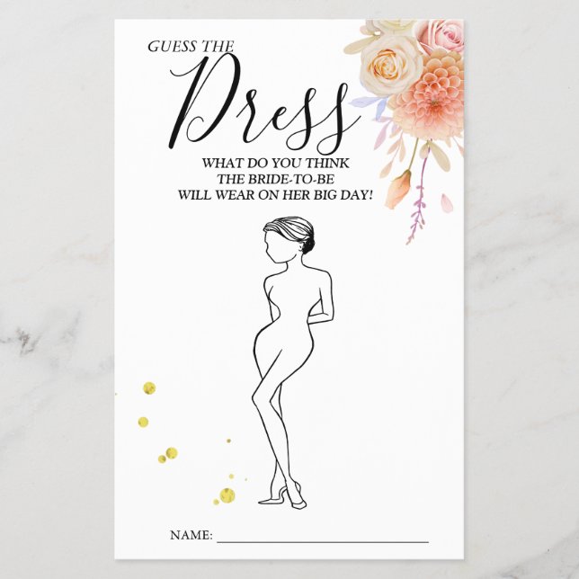 Floral Guess the Dress Bridal shower game card Flyer (Front)