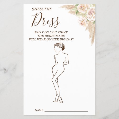 Floral Guess the Dress Bridal shower game card Flyer