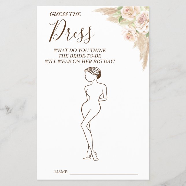 Floral Guess the Dress Bridal shower game card Flyer (Front)