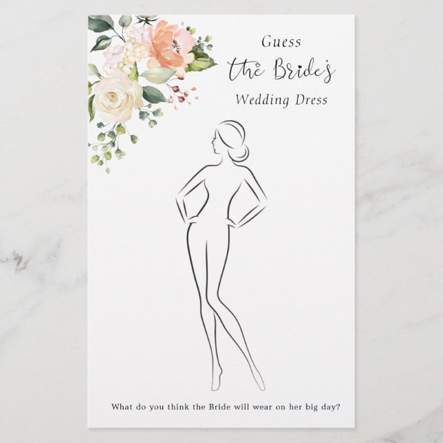 Floral Guess The Dress Bridal Shower Game  Stationery (Front)