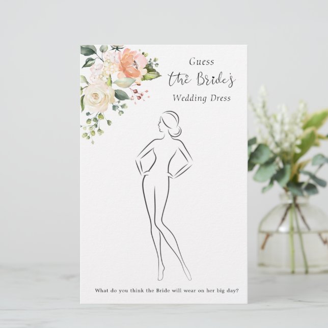 Floral Guess The Dress Bridal Shower Game Stationery