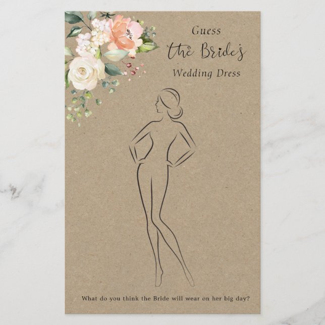 Floral Guess The Dress Bridal Shower Game  Stationery (Front)
