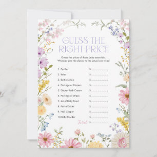 Floral Guess the Right Price Baby Shower Game Card