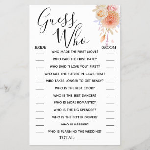Floral Guess Who Bridal shower game card Flyer