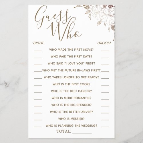 Floral Guess Who Bridal shower game card Flyer