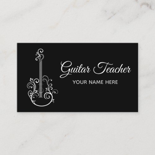 Floral Guitar Musical Instrument Teacher Elegan Business Card