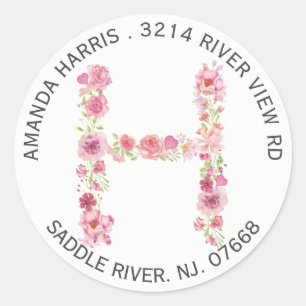Floral H Initial Monogram Return Address Sticker