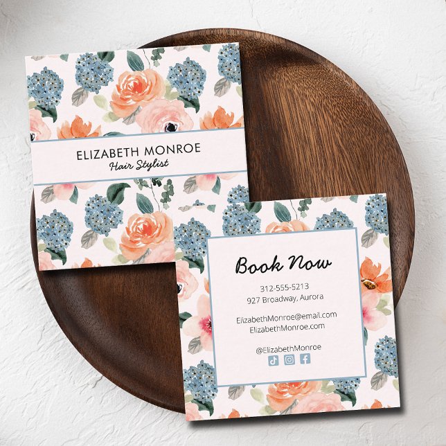 Floral Hair Stylist Makeup Salon Square Business Card (Creator Uploaded)