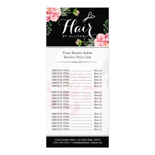 Floral Hair Stylist Modern Beauty Salon Price List Rack Card