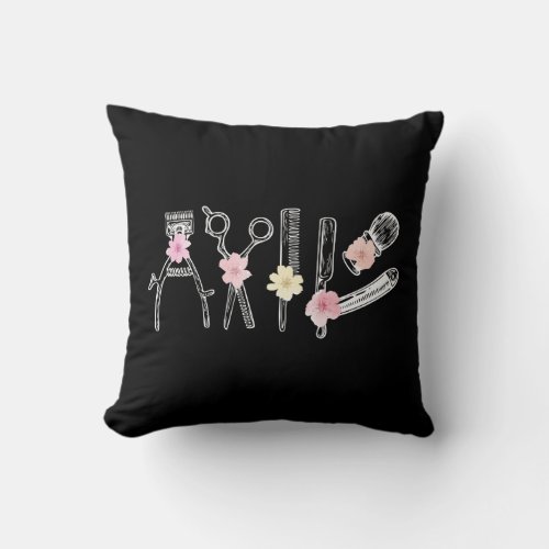 Floral Hairdresser Hairstylist Barber Tools Flower Throw Pillow