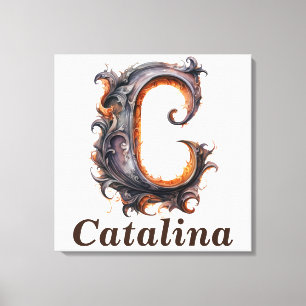 Floral Halloween Custom Name Letter C Monogram  Canvas Print