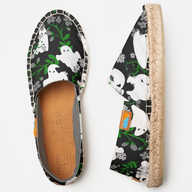 floral halloween ghosts flowers black espadrilles (Side)
