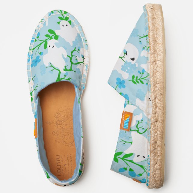 floral halloween ghosts flowers blue espadrilles (Side)