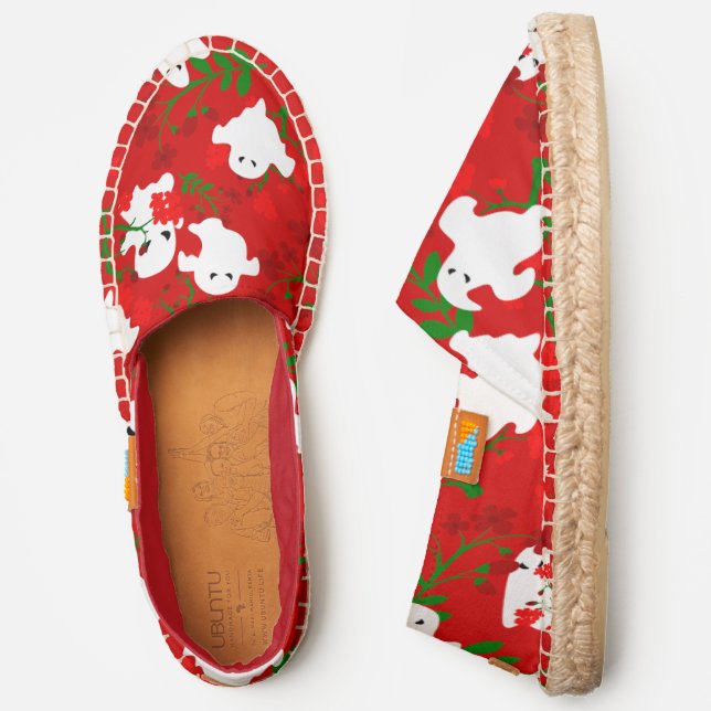 floral halloween ghosts flowers dark red  espadrilles (Side)