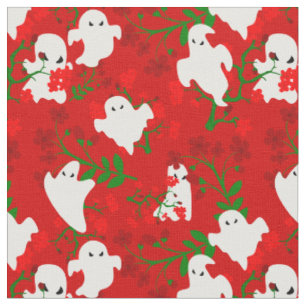 floral halloween ghosts flowers dark red  fabric