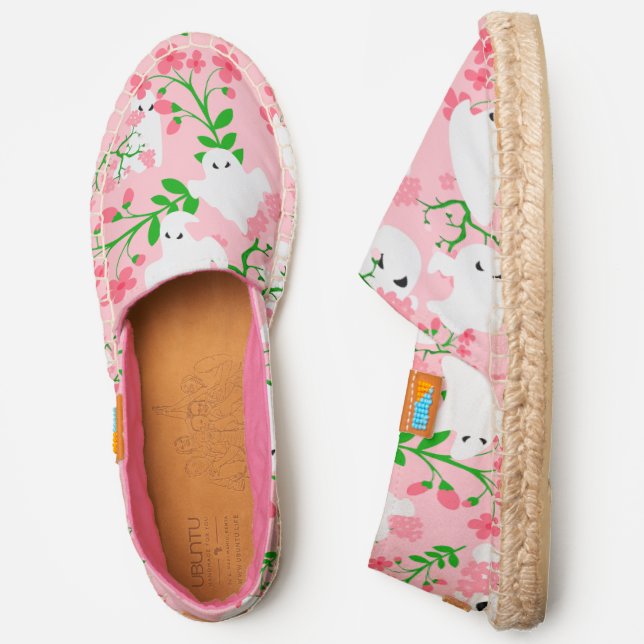floral halloween ghosts flowers pink  espadrilles (Side)