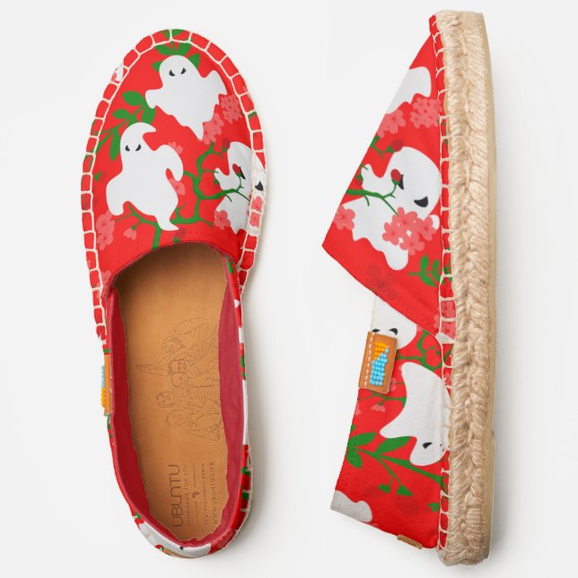 floral halloween ghosts flowers red  espadrilles (Side)