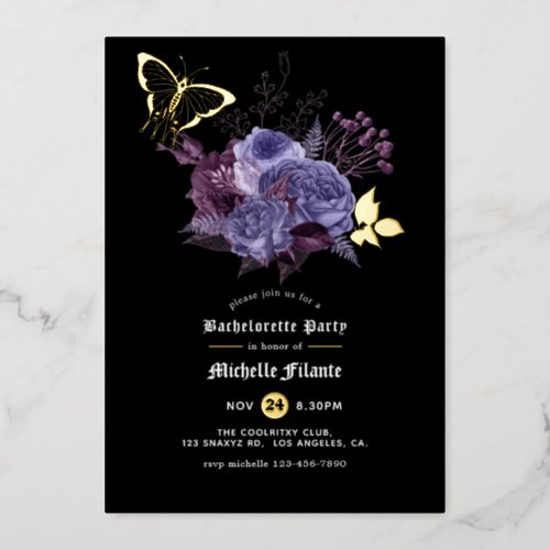 Floral Halloween Gothic Bachelorette Party Foil Invitation