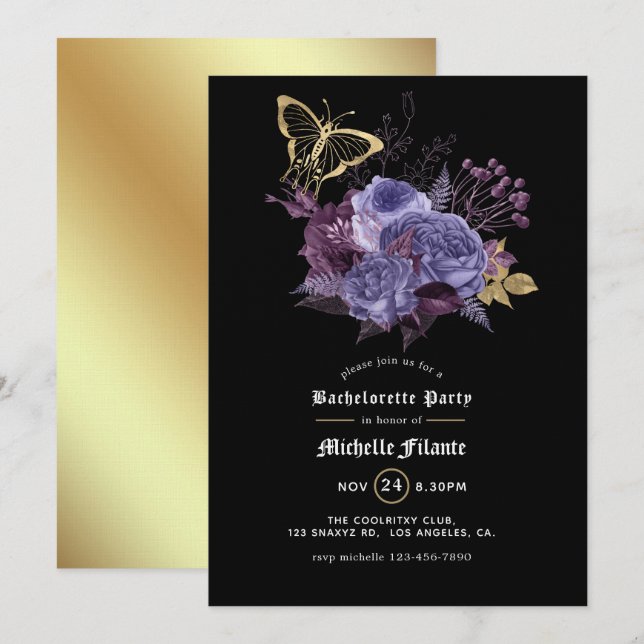 Floral Halloween Gothic Bachelorette Party Invitation (Front/Back)