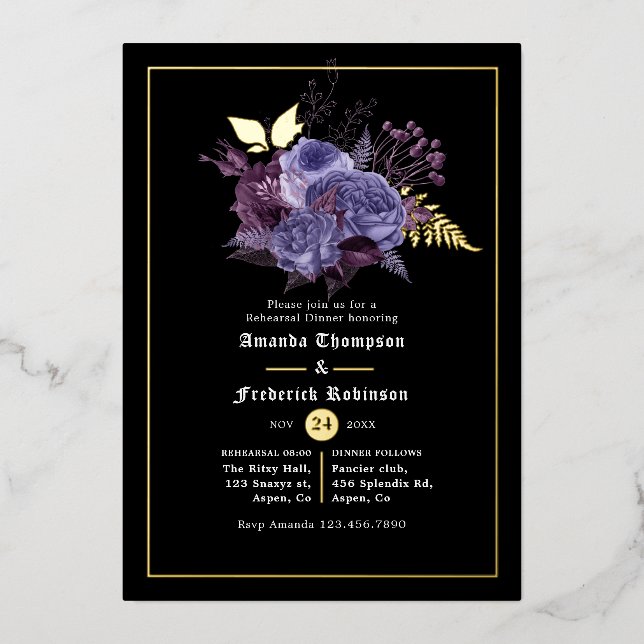 Floral Halloween Gothic Rehearsal Dinner Foil Invitation (Front)