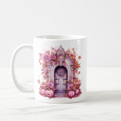 Floral Halloween Pink Haunted House Coffee Mug