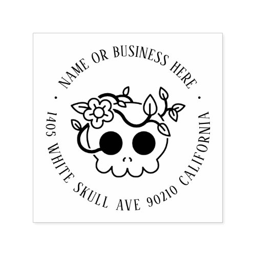 Floral Halloween Skull Custom Name Return Address Self_inking Stamp