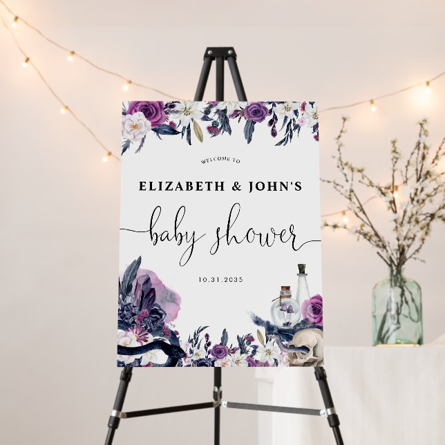 Floral Halloween Skull Snake Baby Shower Welcome Foam Board (In Situ (Stand))