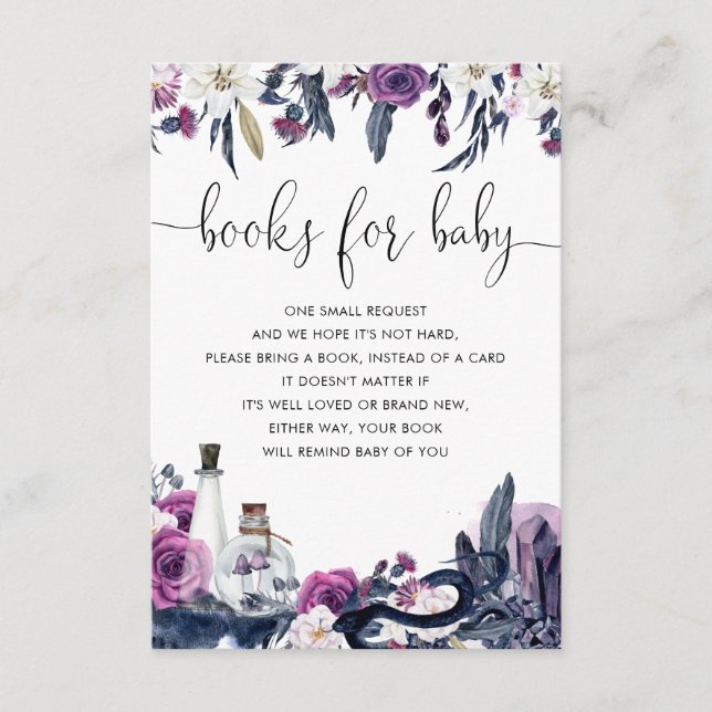 Floral Halloween Skull Snake Books For Baby Shower Enclosure Card (Front)