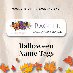 Floral Halloween Witch Kitty Cat Personalized Name Name Tag