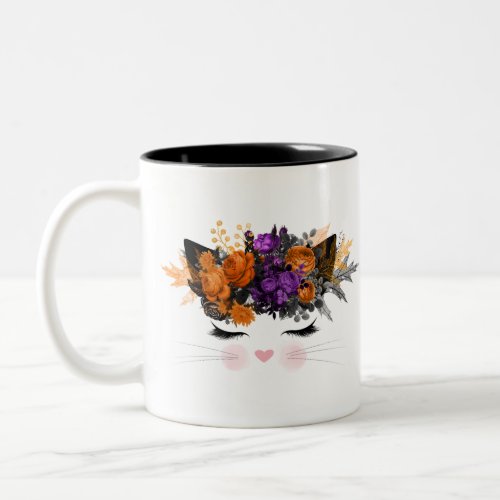 Floral Halloween Witch Kitty Cat Two_Tone Coffee Mug