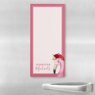 Floral Halo Flamingo Add Your Name Magnetic Notepad