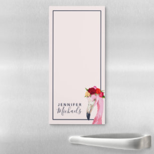 Floral Halo Flamingo Add Your Name Magnetic Notepad