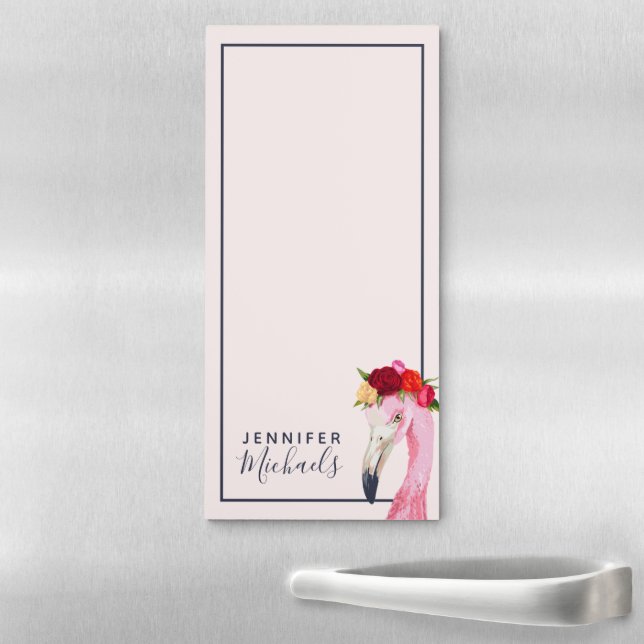 Floral Halo Flamingo | Add Your Name Magnetic Notepad (In Situ)