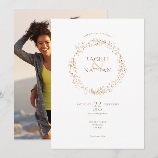 Floral Halo Laurel Garland Photo Wedding Invitation (Front/Back)