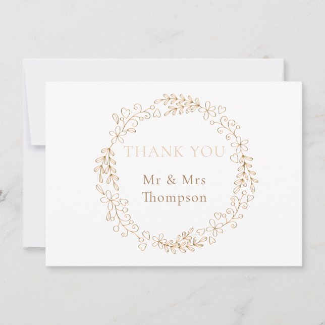 Floral Halo Laurel Garland Wedding Thank You Card (Front)