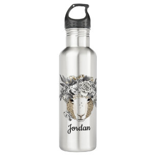 Floral Halo Sheep Add Your Name Stainless Steel Water Bottle
