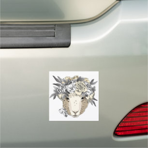 Floral Halo Sheep Car Magnet
