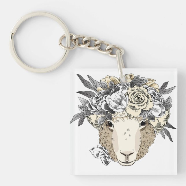 Floral Halo Sheep Keychain (Front)