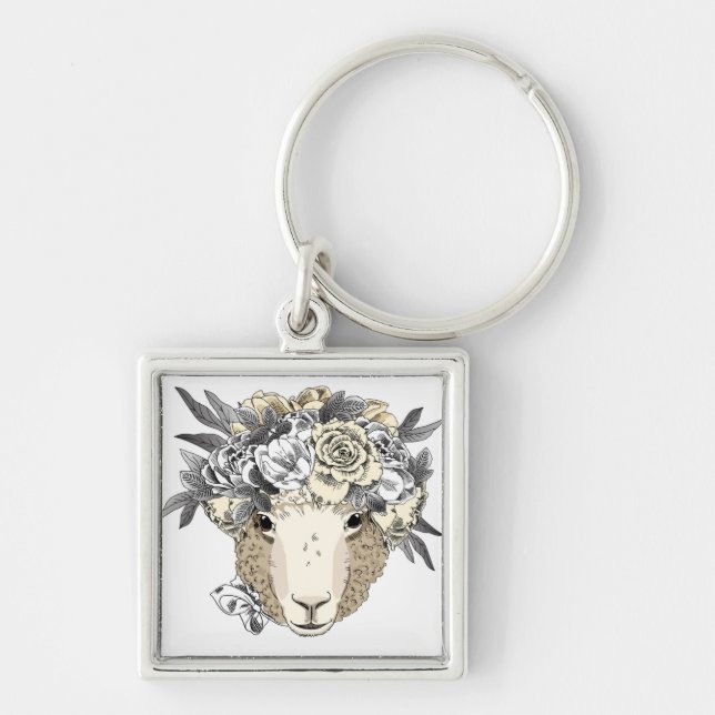 Floral Halo Sheep Keychain (Front)