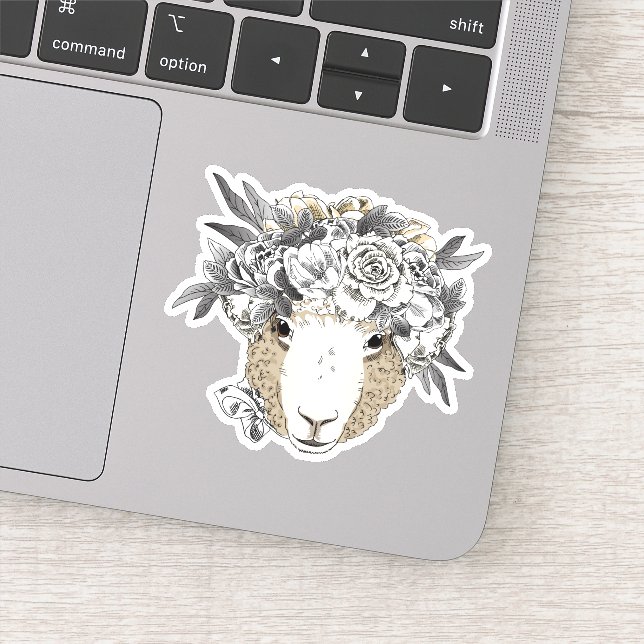 Floral Halo Sheep Sticker (Detail)