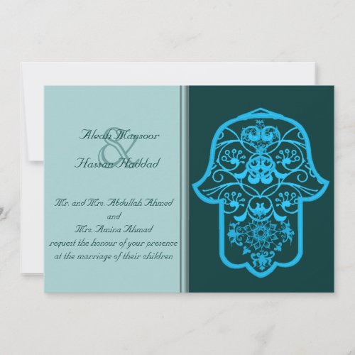 Floral Hamsa Blue Wedding Invitation