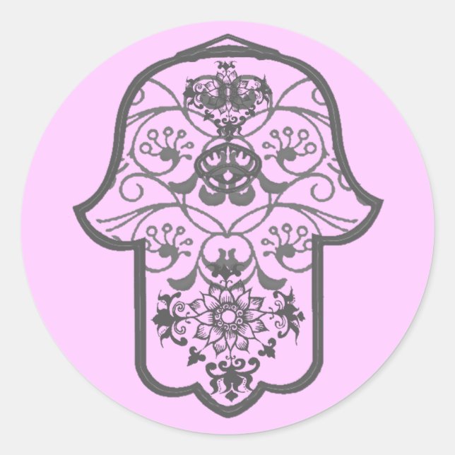 Floral Hamsa Classic Round Sticker (Front)