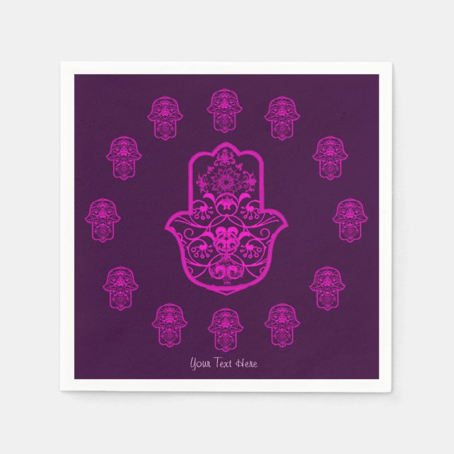 Floral Hamsa (Pink) Paper Napkins (Front)